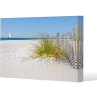 Benjamin Tate Design dune fence by sea grass with sailboat on horizon (Canvas Print) / 101 x 77 x 4cm in Natural | Size: 101 x 77 x 4 cm