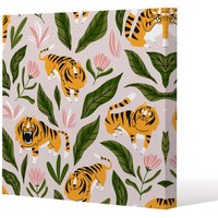 Benjamin Tate Design cute tigers & tropical leaves & flowers (Canvas Print) / 101 x 101 x 4cm in Natural | Size: 101 x 101 x 4 cm