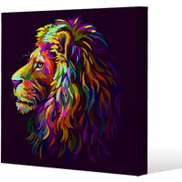 Benjamin Tate Design lion's head on a purple background in popart style (Canvas Print) / 46 x 46 x 4cm in Natural | Size: 46 x 46 x 4 cm