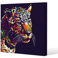 Benjamin Tate Design leopard face with pop art style (Canvas Print) / 77 x 77 x 4cm in Natural | Size: 77 x 77 x 4 cm