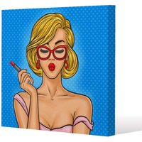 Benjamin Tate Design Pop art illustration woman paints her lips (Canvas Print) / 46 x 46 x 4cm in Natural | Size: 46 x 46 x 4 cm