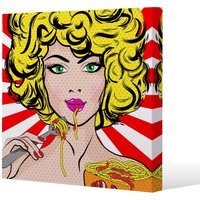 Benjamin Tate Design Pop Art Young woman Eating Spaghetti (Canvas Print) / 101 x 101 x 4cm in Natural | Size: 101 x 101 x 4 cm