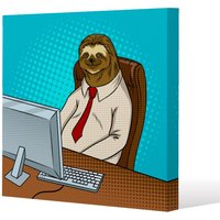 Benjamin Tate Design Sloth animal office worker pop art retro (Canvas Print) / 46 x 46 x 4cm in Natural | Size: 46 x 46 x 4 cm