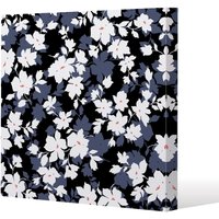 Benjamin Tate Design White Black & Purple Flowers Slim Style Canvas Print 75x75cm in Natural | Size: 75x75 cm
