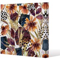 Benjamin Tate Design Autumn Geometric Flowers Slim Style Canvas Print 20x20cm in Natural | Size: 20x20 cm