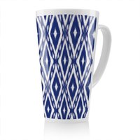 Benjamin Tate Design Tribal Art Ikat Ogee In Traditional Classic Blue Latte Mug in Natural | Size: 100 cm