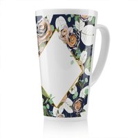 Benjamin Tate Design Decorative Flowers On Navy Latte Mug in Natural | Size: 100 cm