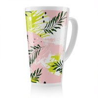 Benjamin Tate Design Green Leaves On Brush Strokes Latte Mug in Natural | Size: 100 cm