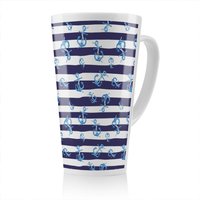 Benjamin Tate Design Blue Anchors On Navy Striped Latte Mug in Natural | Size: 100 cm