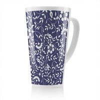 Benjamin Tate Design White Flowers On Navy Latte Mug in Natural | Size: 100 cm