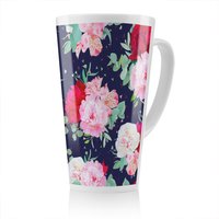 Benjamin Tate Design Roses On Navy Latte Mug in Natural | Size: 100 cm