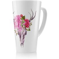 Benjamin Tate Design Deer Animal Skull With Flowers & Feathers Latte Mug in Natural | Size: 100 cm