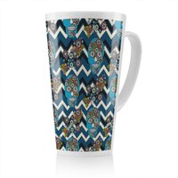 Benjamin Tate Design Embroidery Colorful Simplified Ethnic Skull Blue Pattern Latte Mug in Natural | Size: 100 cm