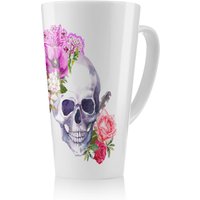 Benjamin Tate Design Human Skull With Flowers Latte Mug in Natural | Size: 100 cm