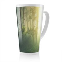 Benjamin Tate Design Sun, trees in a haze of light, glowing fog among the trees Designer Latte Mug in Natural | Size: 100 cm