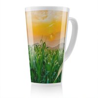 Benjamin Tate Design Green corn field in agricultural sunset Designer Latte Mug in Natural | Size: 100 cm