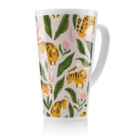 Benjamin Tate Design Cute tigers & tropical leaves & flowers Designer Latte Mug in Natural | Size: 100 cm