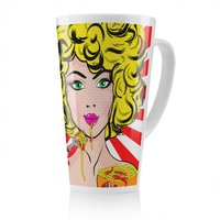 Benjamin Tate Design Pop Art Young woman Eating Spaghetti Designer Latte Mug in Natural | Size: 100 cm