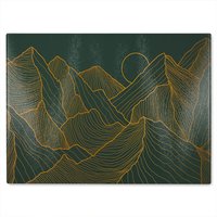 Benjamin Tate Design Golden mountain line art Designer Glass Chopping Board in Natural