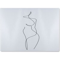 Benjamin Tate Design line art drawing of woman Designer Glass Chopping Board in Natural