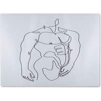Benjamin Tate Design line art of male body Designer Glass Chopping Board in Natural