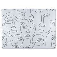 Benjamin Tate Design line drawing of faces Designer Glass Chopping Board in Natural