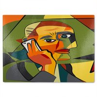 Benjamin Tate Design Portrait cubism art style, man calls on a phone Designer Glass Chopping Board in Natural