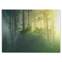 Benjamin Tate Design Sun, trees in a haze of light, glowing fog among the trees Designer Glass Chopping Board in Natural