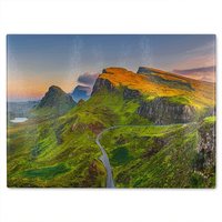 Benjamin Tate Design Panorama Scottish highlands Designer Glass Chopping Board in Natural