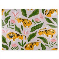Benjamin Tate Design Cute tigers & tropical leaves & flowers Designer Glass Chopping Board in Natural