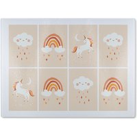 Benjamin Tate Design Cute Hand Drawn Unicorn, Rainbow & Cloud Designer Glass Chopping Board in Natural