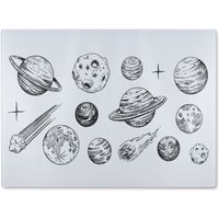 Benjamin Tate Design of space objects planets, stars Designer Glass Chopping Board in Natural