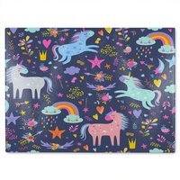 Benjamin Tate Design unicorns on navy Designer Glass Chopping Board in Natural