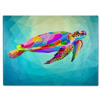 Benjamin Tate Design geometric blue water ocean Designer Glass Chopping Board in Natural