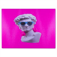 Benjamin Tate Design Plaster statue of David's head in blue sunglasses Designer Glass Chopping Board in Natural