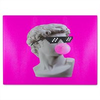 Benjamin Tate Design Plaster statue, David's head in pixel glasses Designer Glass Chopping Board in Natural