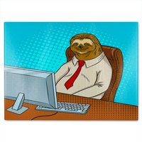 Benjamin Tate Design Sloth animal office worker pop art retro Designer Glass Chopping Board in Natural