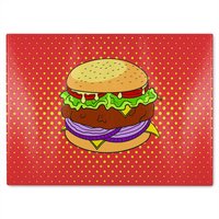 Benjamin Tate Design The pop art illustration of burger Designer Glass Chopping Board in Natural