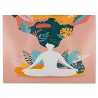 Benjamin Tate Design mindfulness, meditation & yoga Woman Designer Glass Chopping Board in Natural