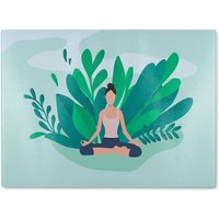Benjamin Tate Design Woman Meditating Designer Glass Chopping Board in Natural