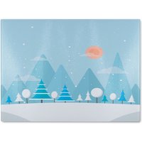 Benjamin Tate Design Christmas Snow Nature Background Dining Glass Chopping Board in Natural