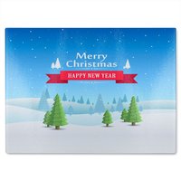 Benjamin Tate Design Merry Christmas Cover Art Dining Glass Chopping Board in Natural