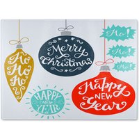 Benjamin Tate Design Vintage Christmas Baubles With Merry Christmas Dining Glass Chopping Board in Natural