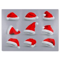 Benjamin Tate Design Collection Of Red Santa Claus Hats Dining Glass Chopping Board in Natural
