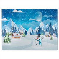 Benjamin Tate Design Evening Village Winter Landscape Dining Glass Chopping Board in Natural
