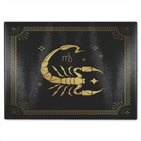 Benjamin Tate Design Zodiac Scorpio Horoscope In Black & Gold Dining Glass Chopping Board in Natural