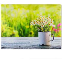 Benjamin Tate Design Spring Daisies Glass Chopping Board in Natural