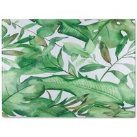 Benjamin Tate Design Watercolour Green Tropical Leaves Glass Chopping Board in Natural