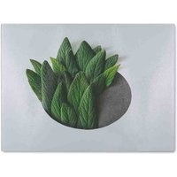 Benjamin Tate Design Minimal Green Leaves Glass Chopping Board in Natural