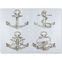 Benjamin Tate Design Drawn Anchors Glass Chopping Board in Natural